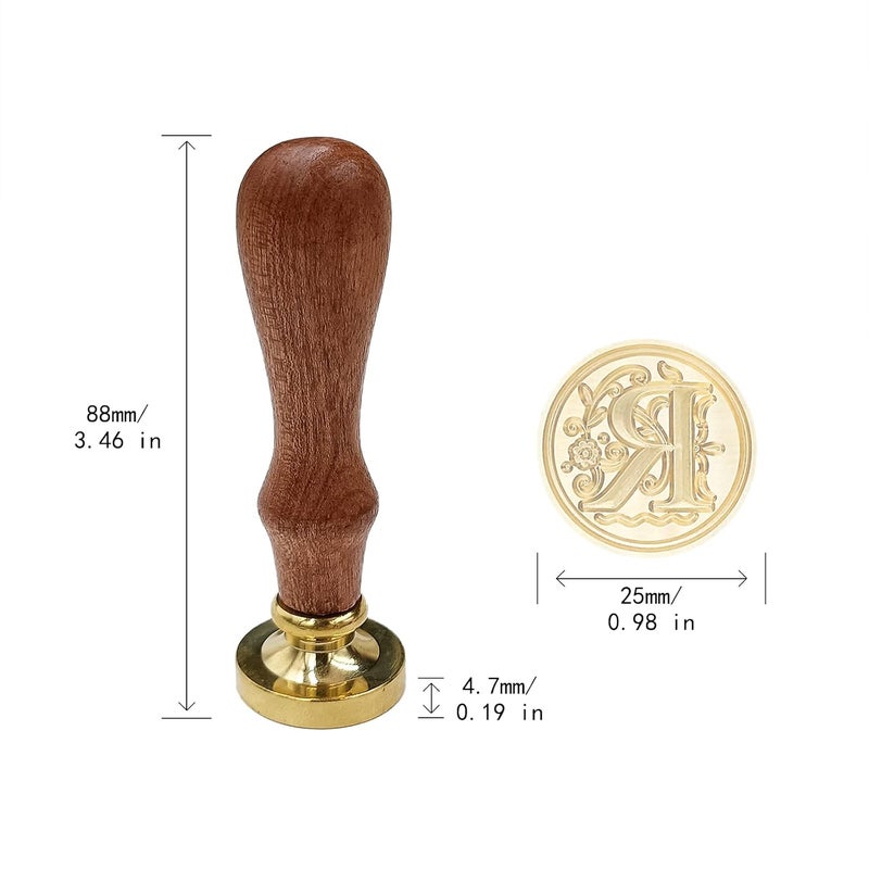 krastmon Medieval Traditional Initial Alphabet Wax Seal Stamp, Brass Head Wooden Handle Letter Stamps for Card/Envelope/Gift (Letter R) - Image 5